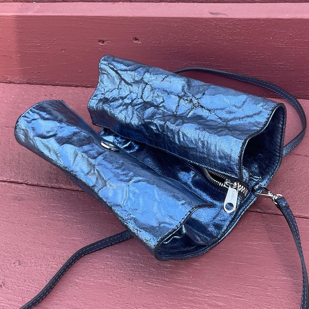 Italian made Zilla handbag 100% calf leather Metallic Blue - Picture 15 of 15